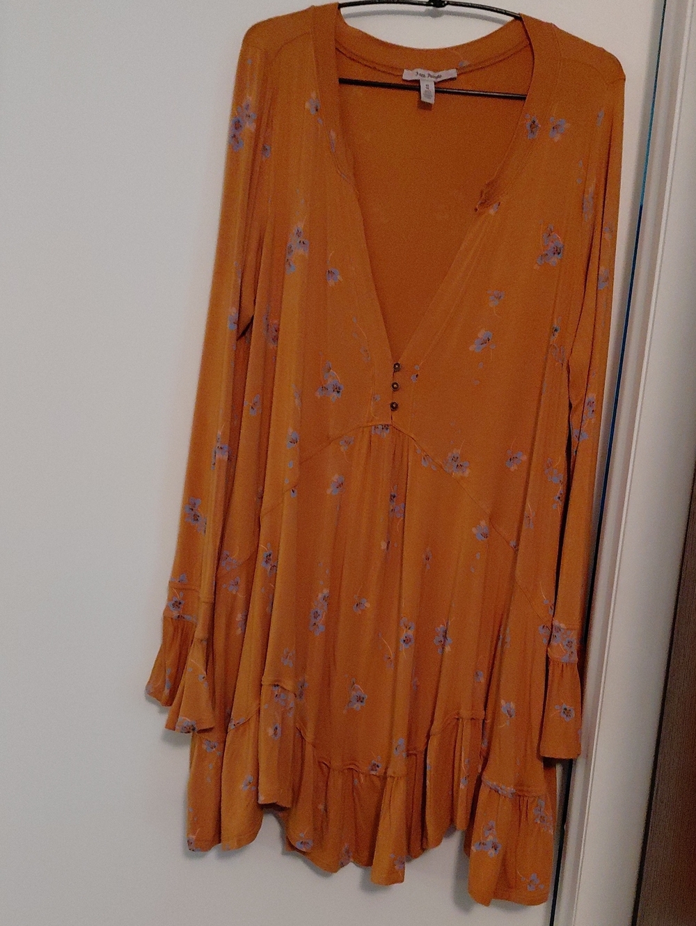 Free People, Olivia Tunic/ Mini dress, Size Medium Marigold, floral long sleeve